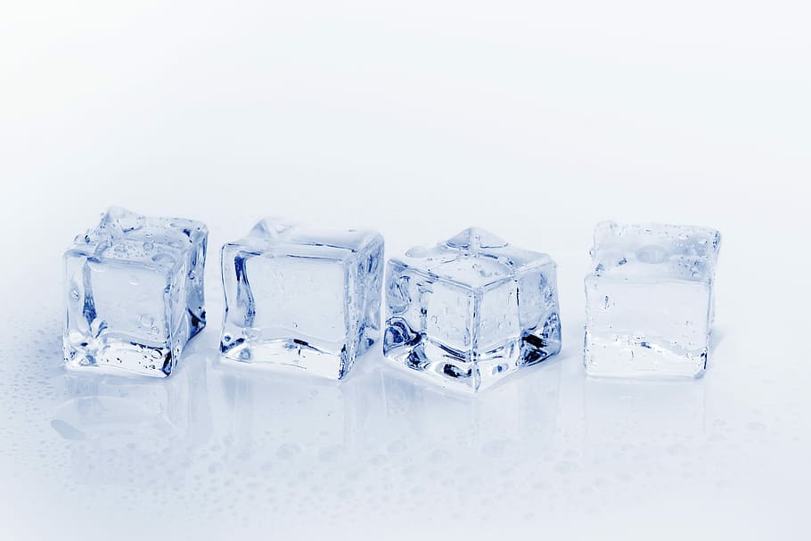 cuatro, cubo de hielo, blanco, superficie, cubitos de hielo, hielo, agua, frío, congelado, refresco