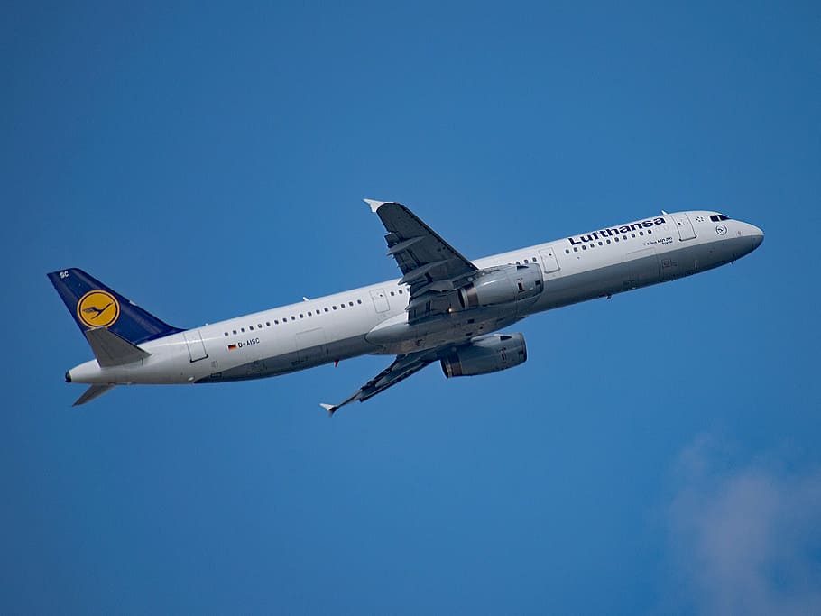 lufthansa, aircraft, germany, airport, rhine-main, start, take off, fly, airbus, a321