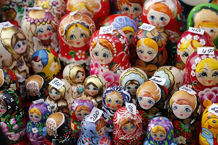 russo, aninhamento, lote de bonecas, matruschka, matroschka, babuschka, boneca, moscovo, rússia, união soviética