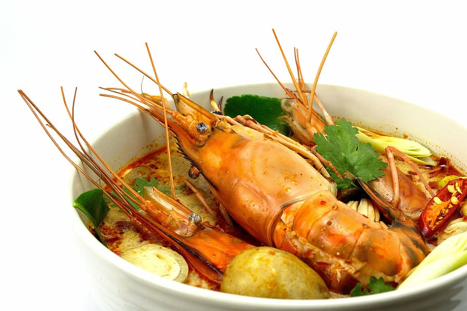 cooked, shrimp, bowl, tom yum goong, hot and sour soup, food, thailand, thailand food, dish, delicious