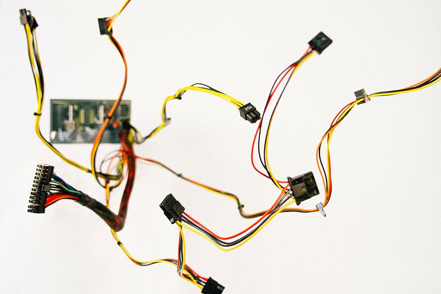 yellow, red, network cables, access, circuit, connection, data, electricity, electronics, equipment
