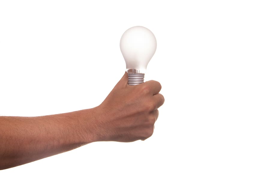 person, holding, lamp, idea, pear, view, thought, inspiration, electricity, energy