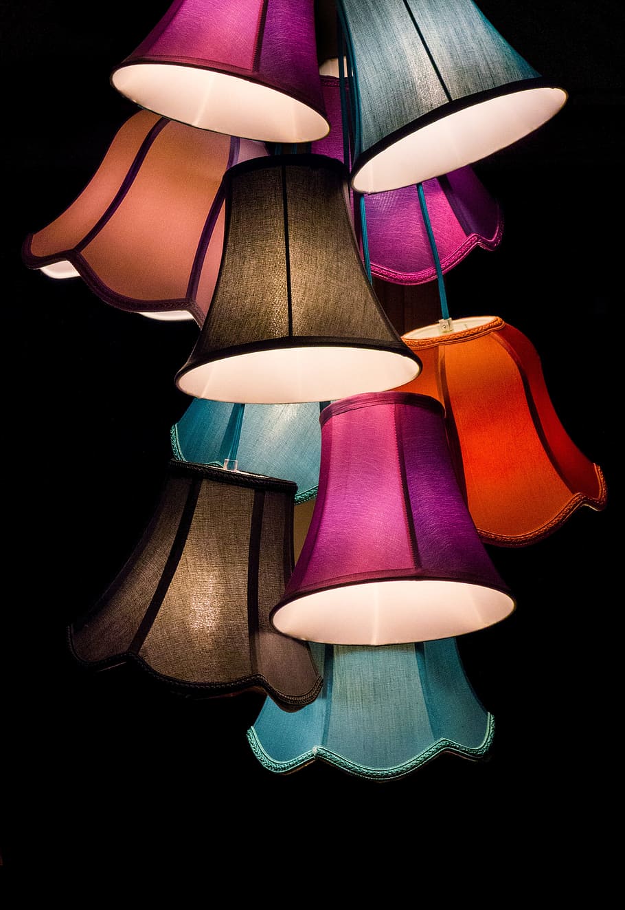 assorted, color, hanging, lamps, light, lampshade, screen, deco, living room, chandelier