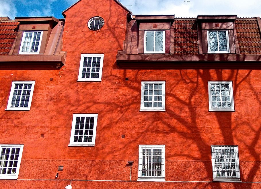 Fasad, Gamla Enskede, Stockholm, jendela, eksterior bangunan, arsitektur, merah, struktur bangunan, bangunan tempat tinggal, struktur yang dibangun