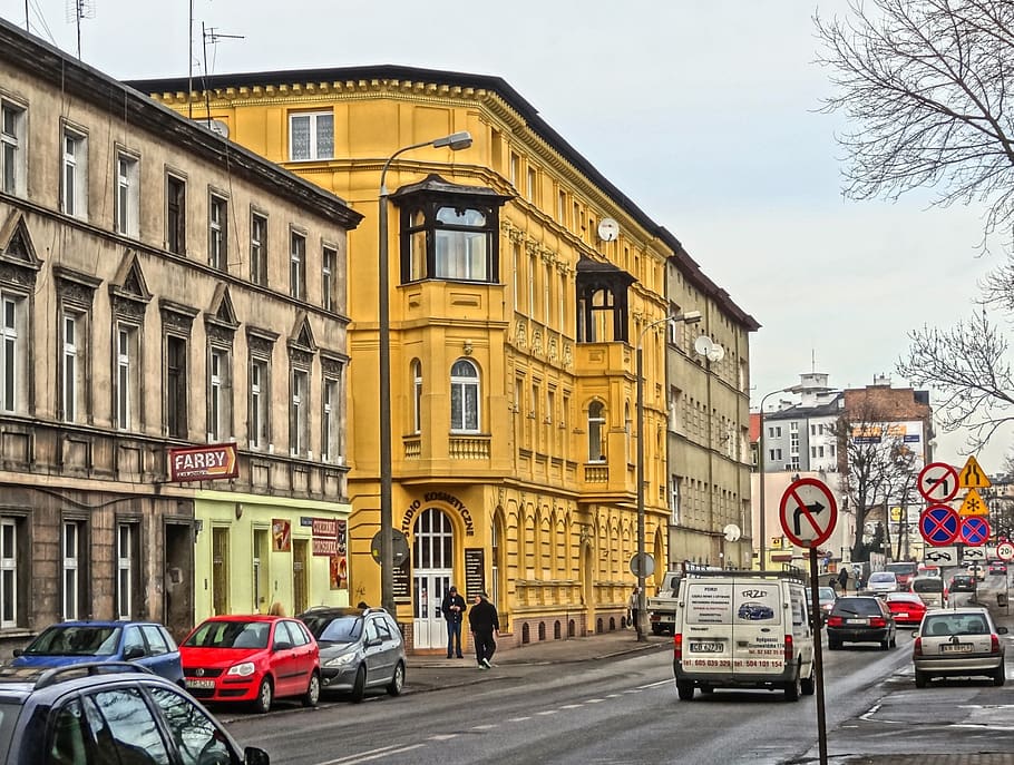 jadwigi street, bydgoszcz, road, street, city, facades, traffic, architecture, mode of transportation, building exterior