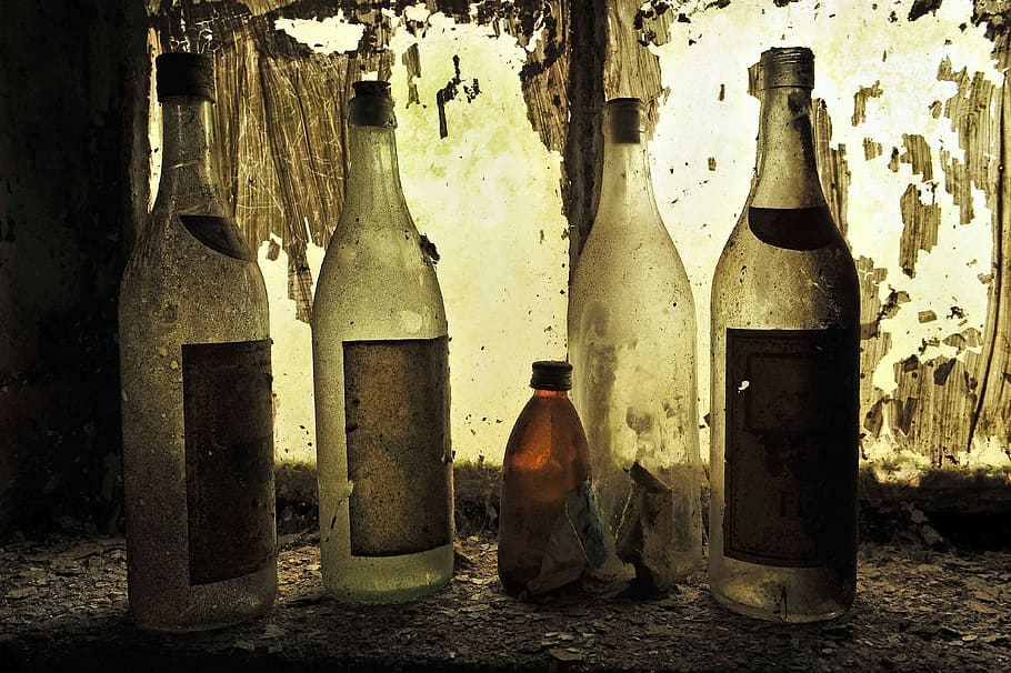 Bottles, Empty, Old, Wine Bottle, wine, winery, bottle, dark, dirty, no People