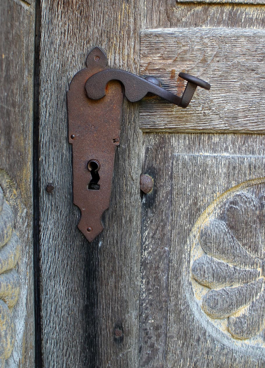 maçaneta da porta, velho, metal, manusear, entrada, antiguidade, enferrujado, fechadura da porta, madeira - Material, porta