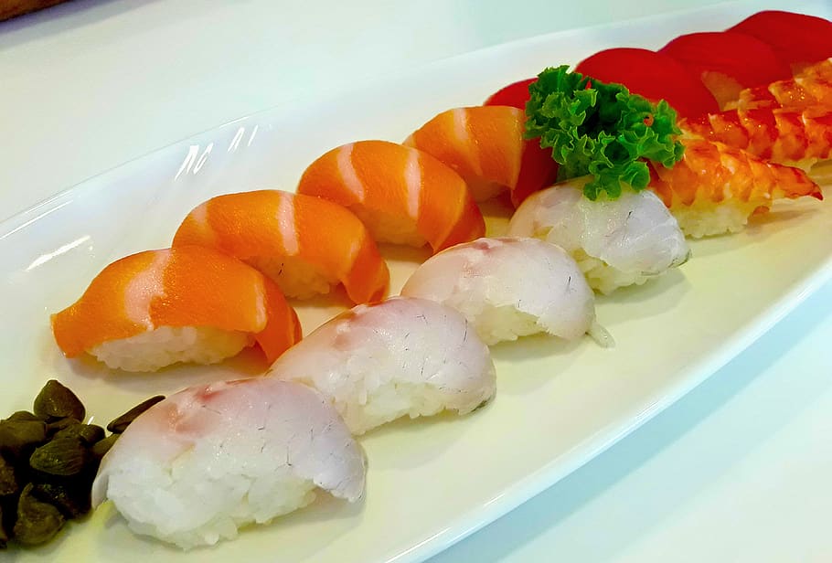 sushi, tuna, salmon, seafood, traditional, japan, shrimp, japanese, delicacy, healthy