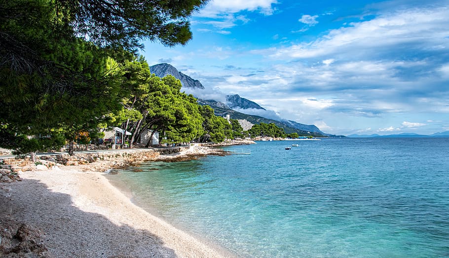 mar, croácia, enseada, Makarska, azul, céu, praia, europa, costa, férias
