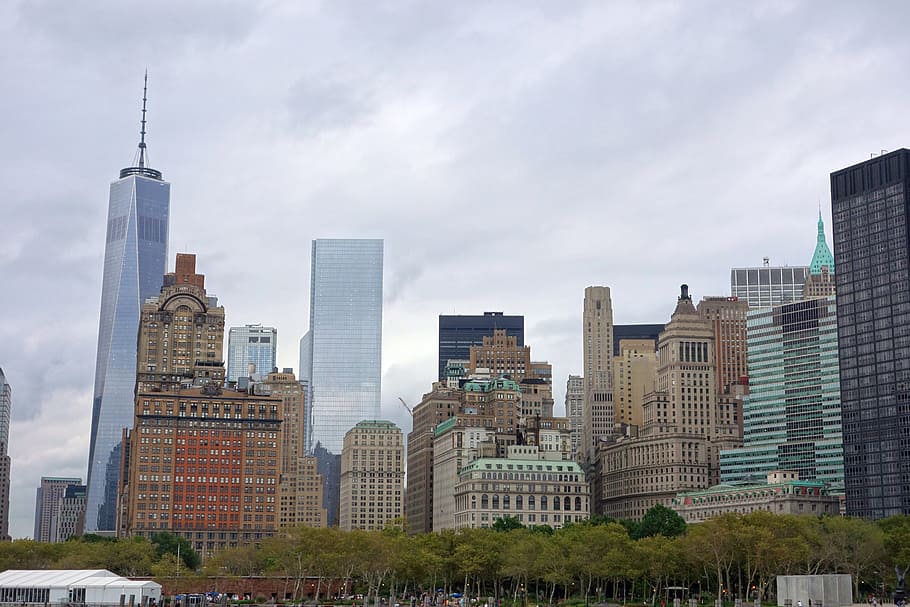 new york, skyline, ferry, staten iceland, view, manhattan, usa, america, nyc, skyscraper