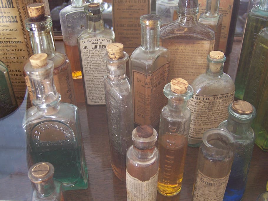 botellas, vintage, farmacia, medicinas, botella, contenedor, vidrio - material, medicina, transparente, cuidado de la salud y medicina