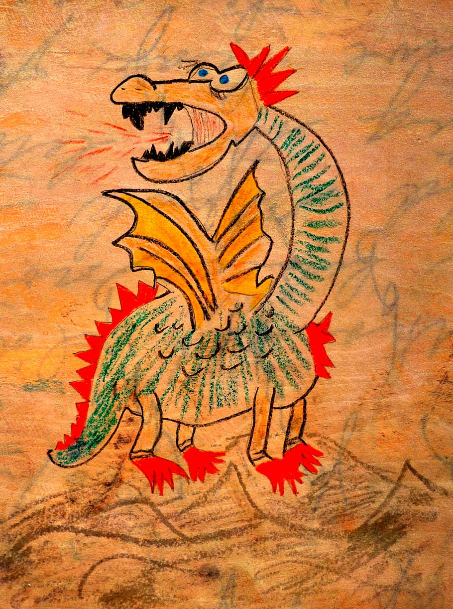 dragón, dibujo, dragón que escupe fuego, criaturas míticas, cuentos de hadas, arte y artesanía, historia, imagen pintada, pasado, animal