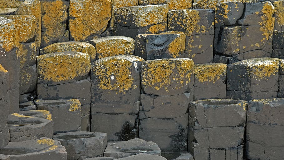 gray, brown, concrete, containers, ireland, giant causeway, stones, old, solid, full frame