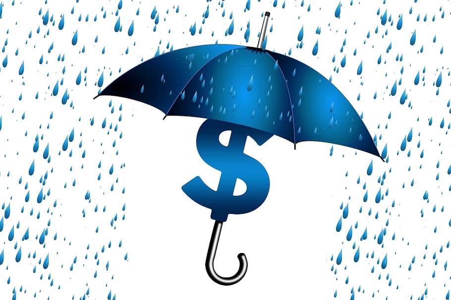 azul, fondo de pantalla de paraguas de signo de dólar, paraguas, economía, seguro, idea, lluvia, dólar, concepto, dinero