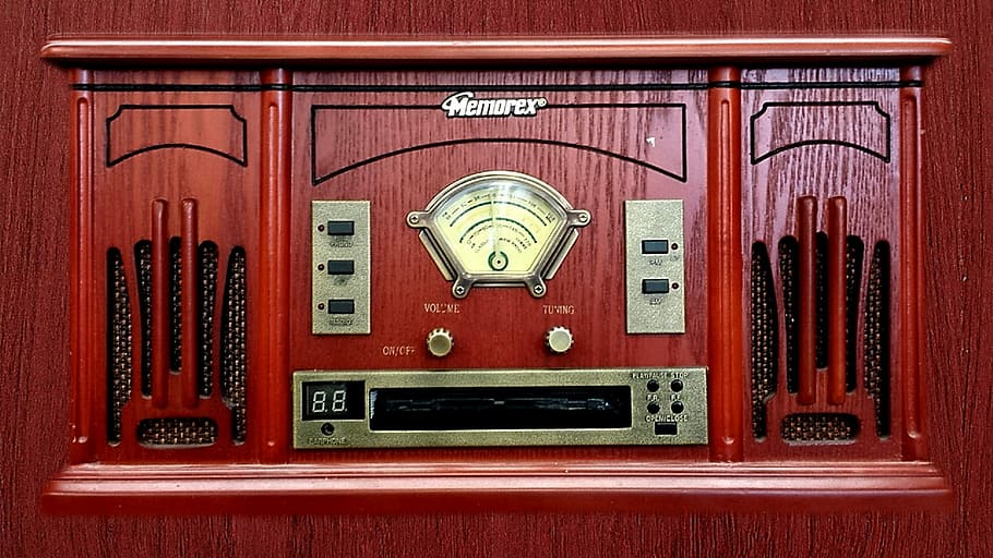 vintage, red, wooden, radio, Memorex, radiogram, old, retro, music, sound