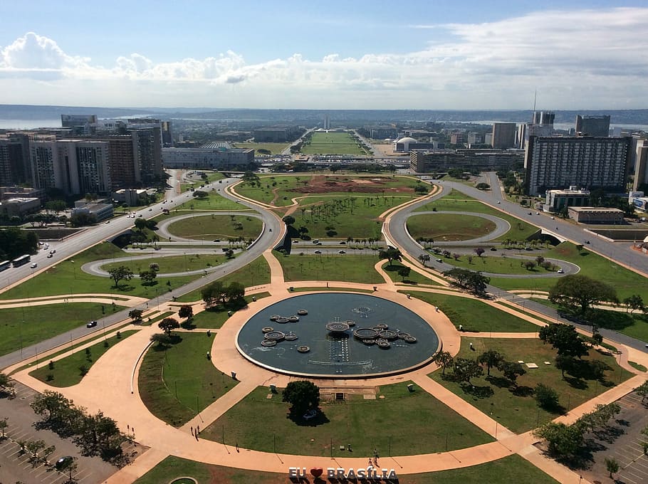 Square, Brasilia, Brazil, Street, aerial view, circle, high angle view, building exterior, architecture, stadium