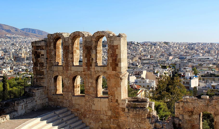 Herodes atticusのオデオン, アクロポリス, アテネ市, 建築, 建造物, 歴史, 過去, 建物の外観, 古代, 古い遺跡