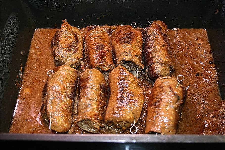 roulades, beef roulades, meat rolls, meat, braising, cook, beef, oven, eat, food