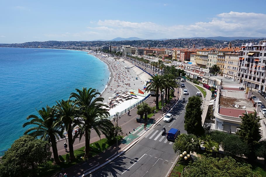 top, view, road, body, water, nice, france, sea, mediterranean, french