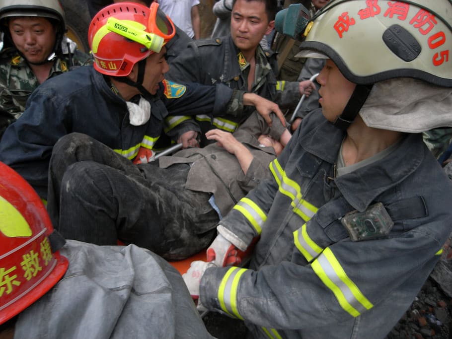 四川地震, 救急隊員, 四川省, 地震, 中国, 写真, 人々, パブリックドメイン, 救助, 消防士