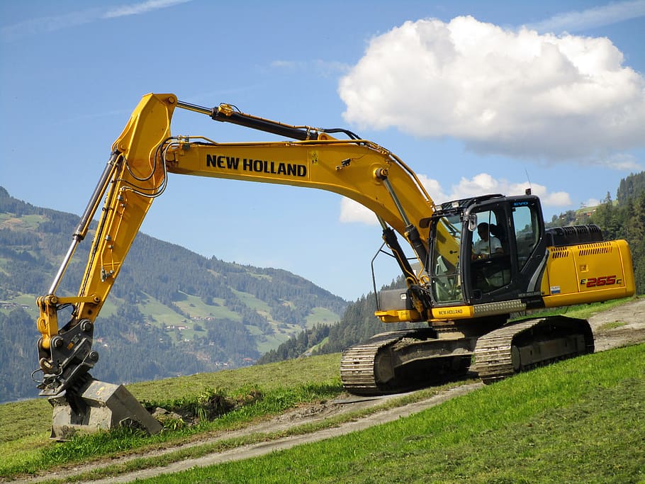 excavator, open, field, Excavators, Construction Work, site, vehicle, demolition, build, construction abbruchzange