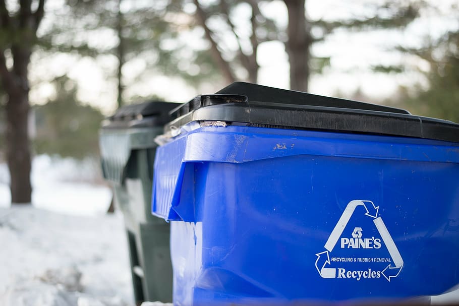 garbage, recycle, bin, blue, communication, close-up, focus on foreground, day, garbage bin, nature