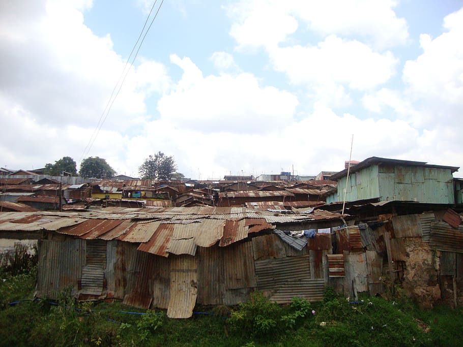 corrugated, houses, white, blue, sky, daytime, homes, shantytown, slums, cloud - sky