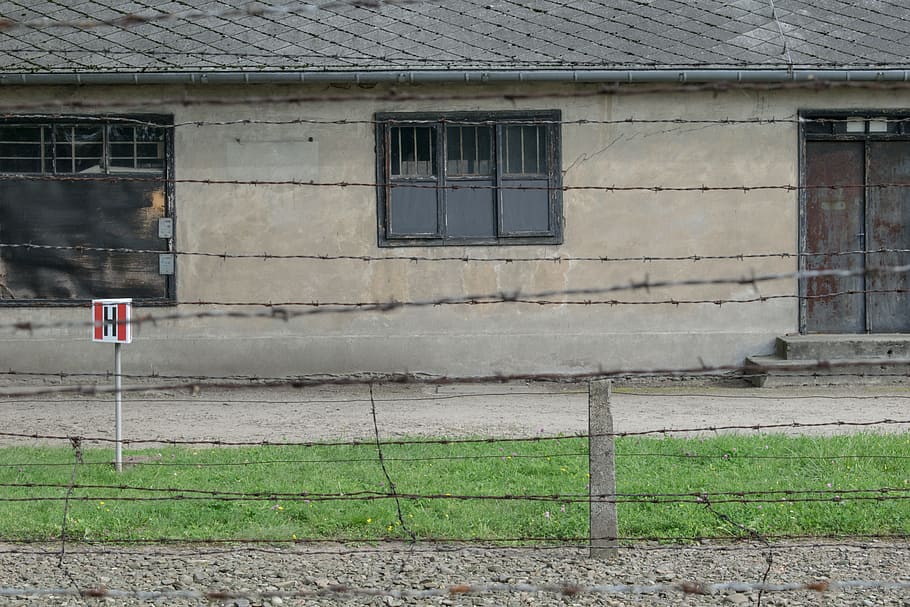 barbwire fence, concrete, house, Poland, Auschwitz, Architecture, Museum, security, tourist destination, suffering