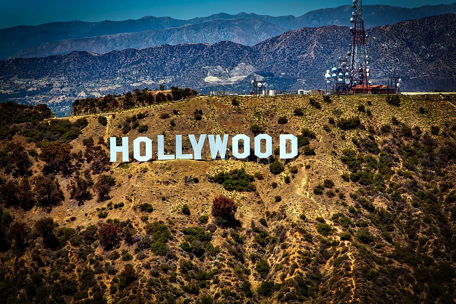 hollywood signage photo, hollywood sign, iconic, mountains, los angeles, california, landmark, famous, landscape, santa monica mountains