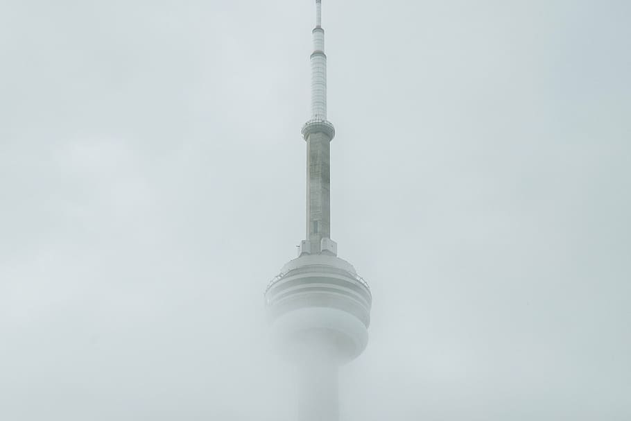 ojo de gusano, vista, aguja espacial, edificio, estructura, arquitectura, ciudad, urbano, humo, niebla