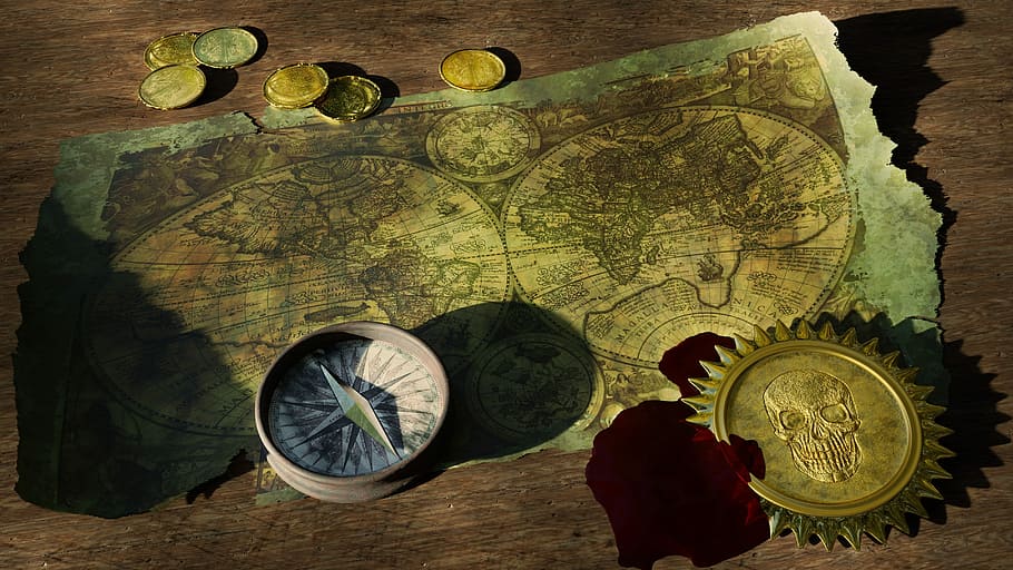 white, compass, map, Adventure, Still Life, Old World, World Map, old world map, coins, blood