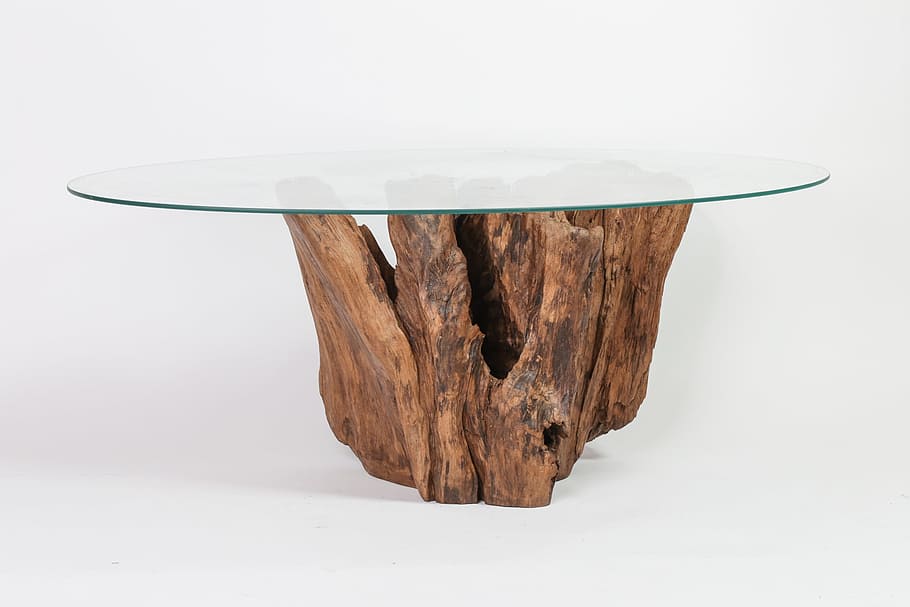 clear, glass-top table, white, surface, Root, Driftwood, Wooden, Nature, Tree, wood