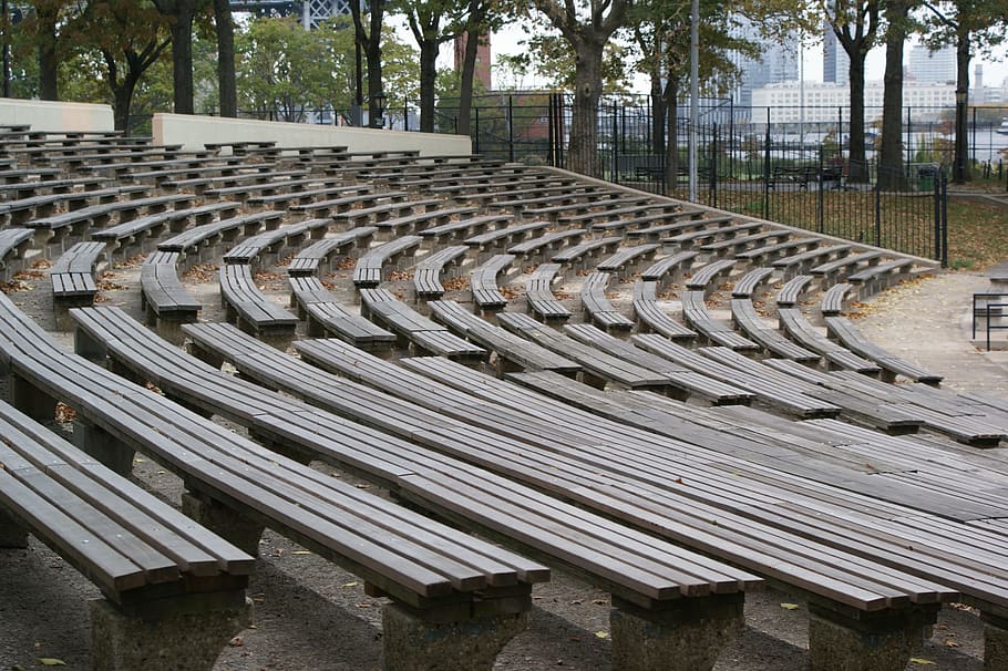 Bench, Stadium, Outdoors, Empty, park, arena, nobody, seat, in a row, day