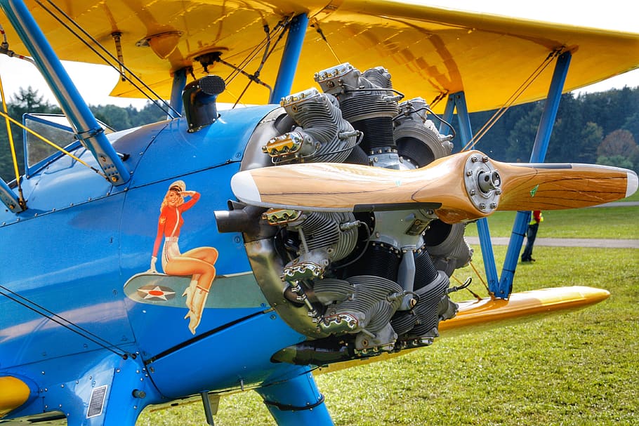aircraft, motor, aviation, propeller, flying, sky, technology, vintage, classic, blue