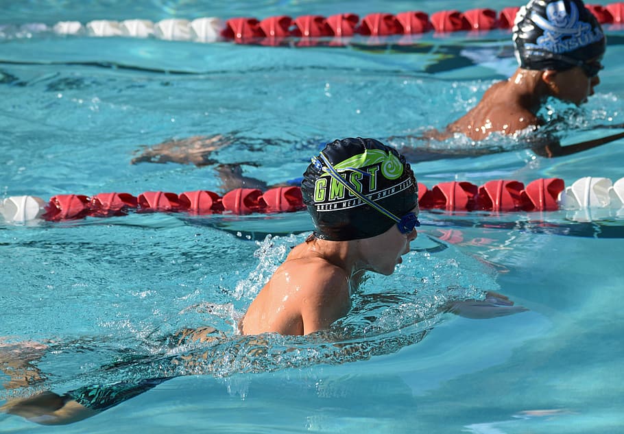 person, swimming, pool, daytime, young swimmer, breaststroke, swim meet, activity, sport, water