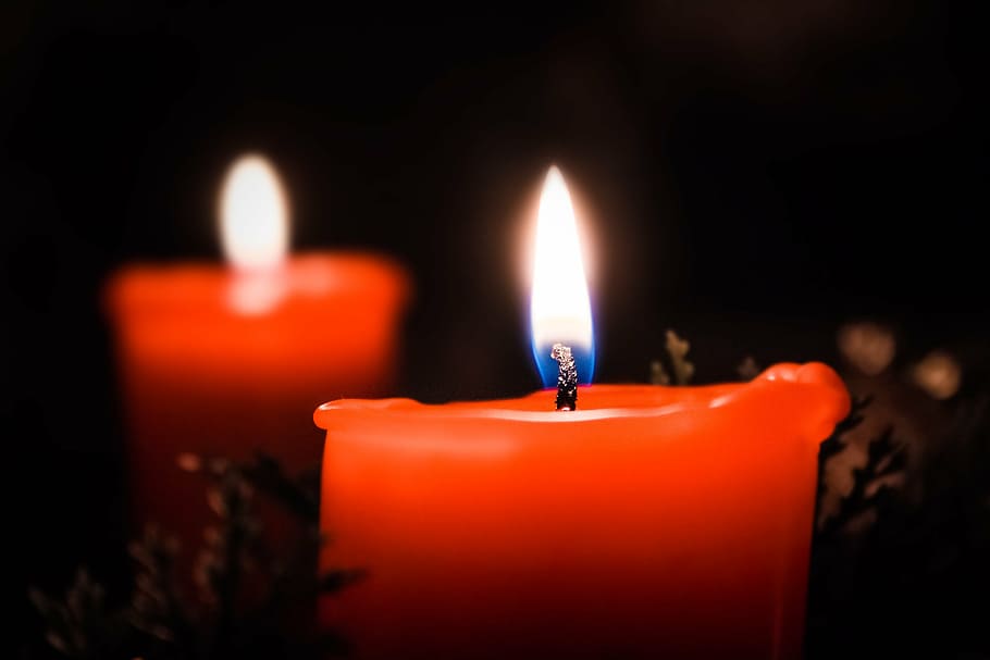 selective, focus photo, red, candle, advent, christmas, christmas time, light, candlelight, wax