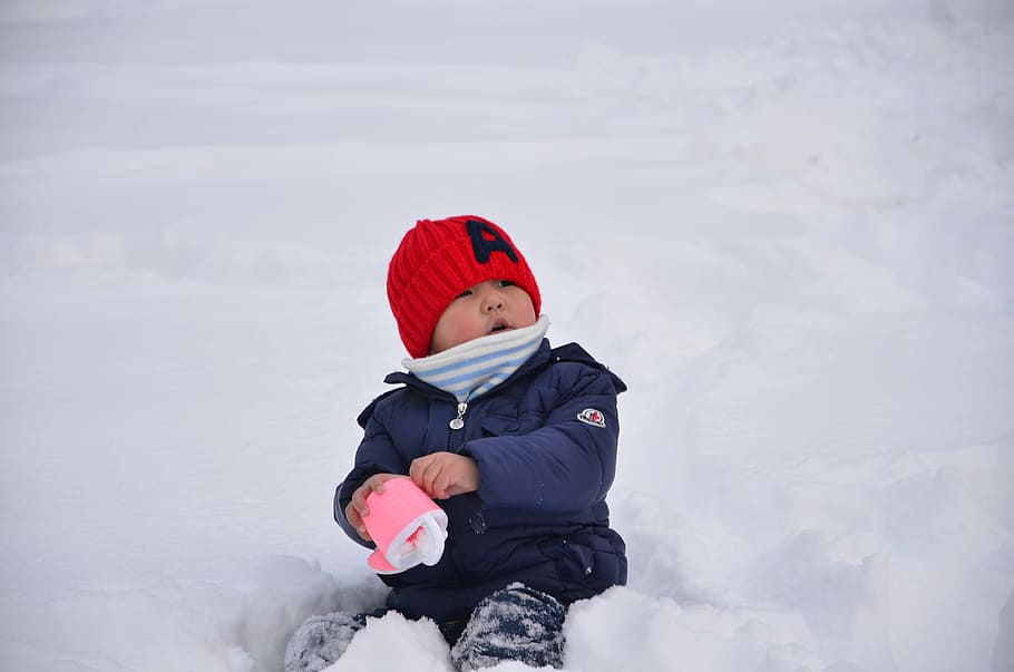 neve, crianças, brincar, chapéu, meng child stay, inverno, criança, infância, roupas quentes, roupas