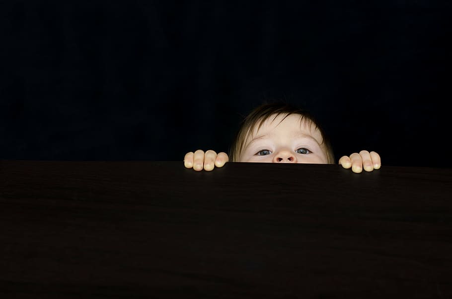 photography, boy baby, curiosity, baby, boy, desk, face, child, table, looking