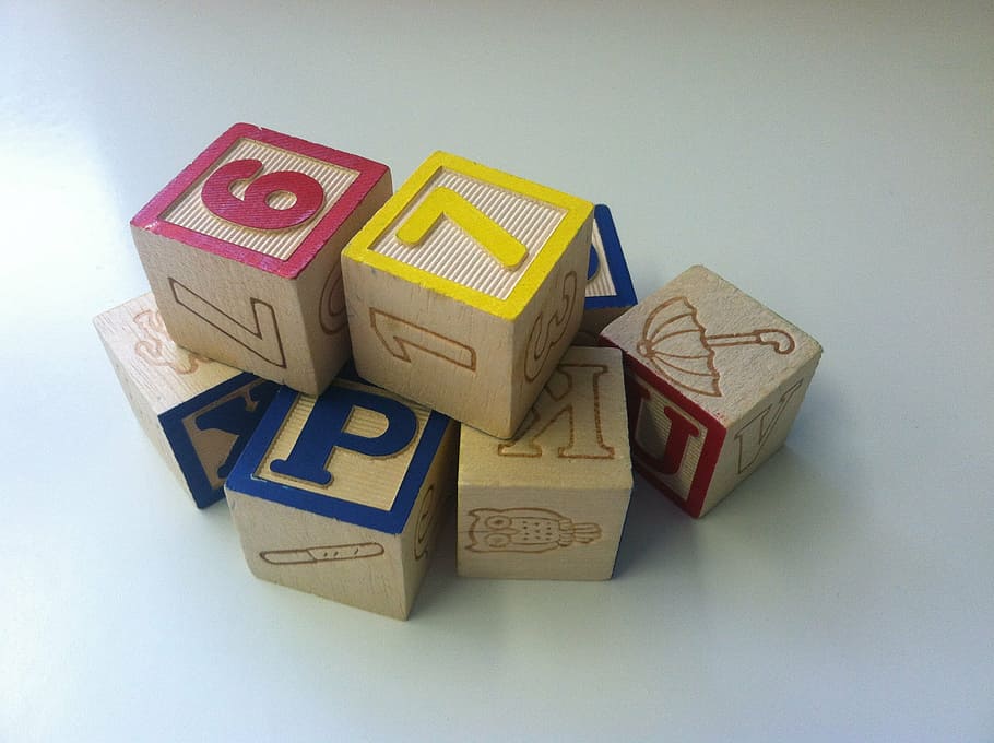 assorted-color block, white, surface, building blocks, toys, play, cubes, dices, wooden, currency