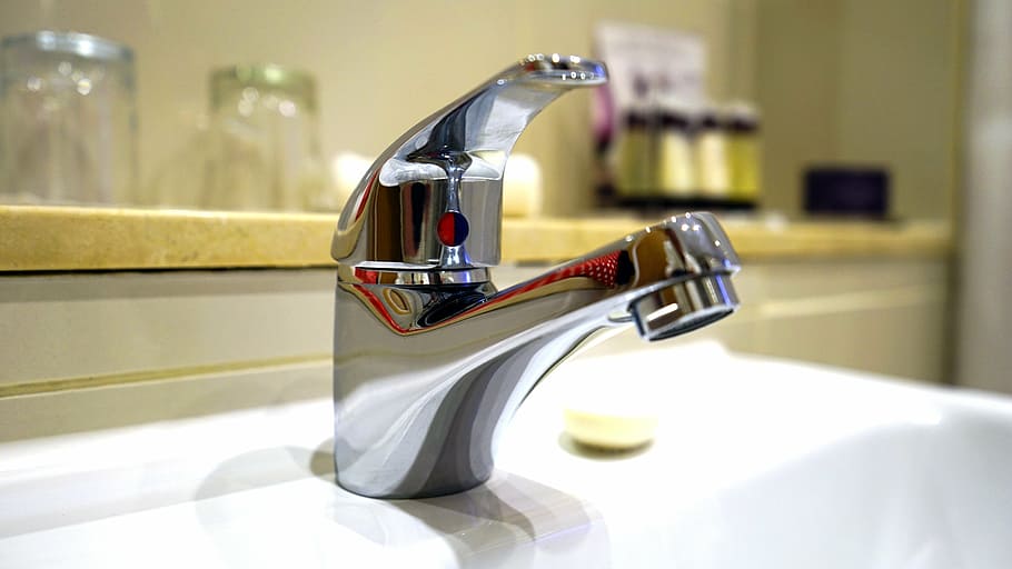 gray, stainless, steel faucet, tap, water, faucet, fresh, clean, bathroom, metal