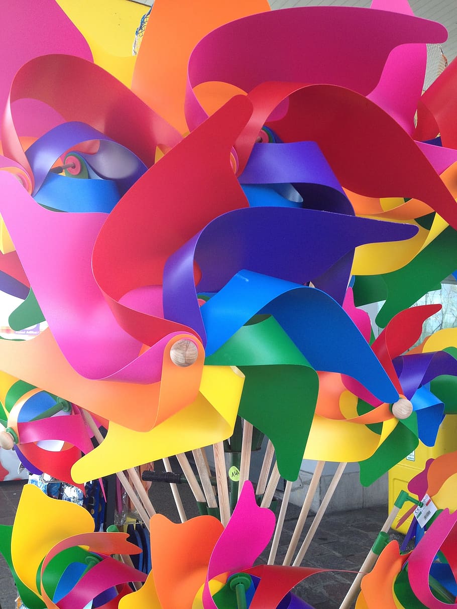 Pinwheels, Colors, Pinwheel, Wind, colorful pinwheels, multi Colored, pinwheel Toy, plastic, toy, yellow