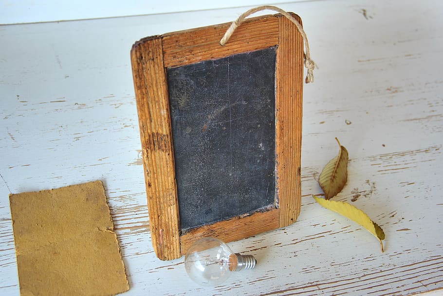 brown, black, wooden, photo frame, glass halogen bulb, school, old, plate, learning, old school