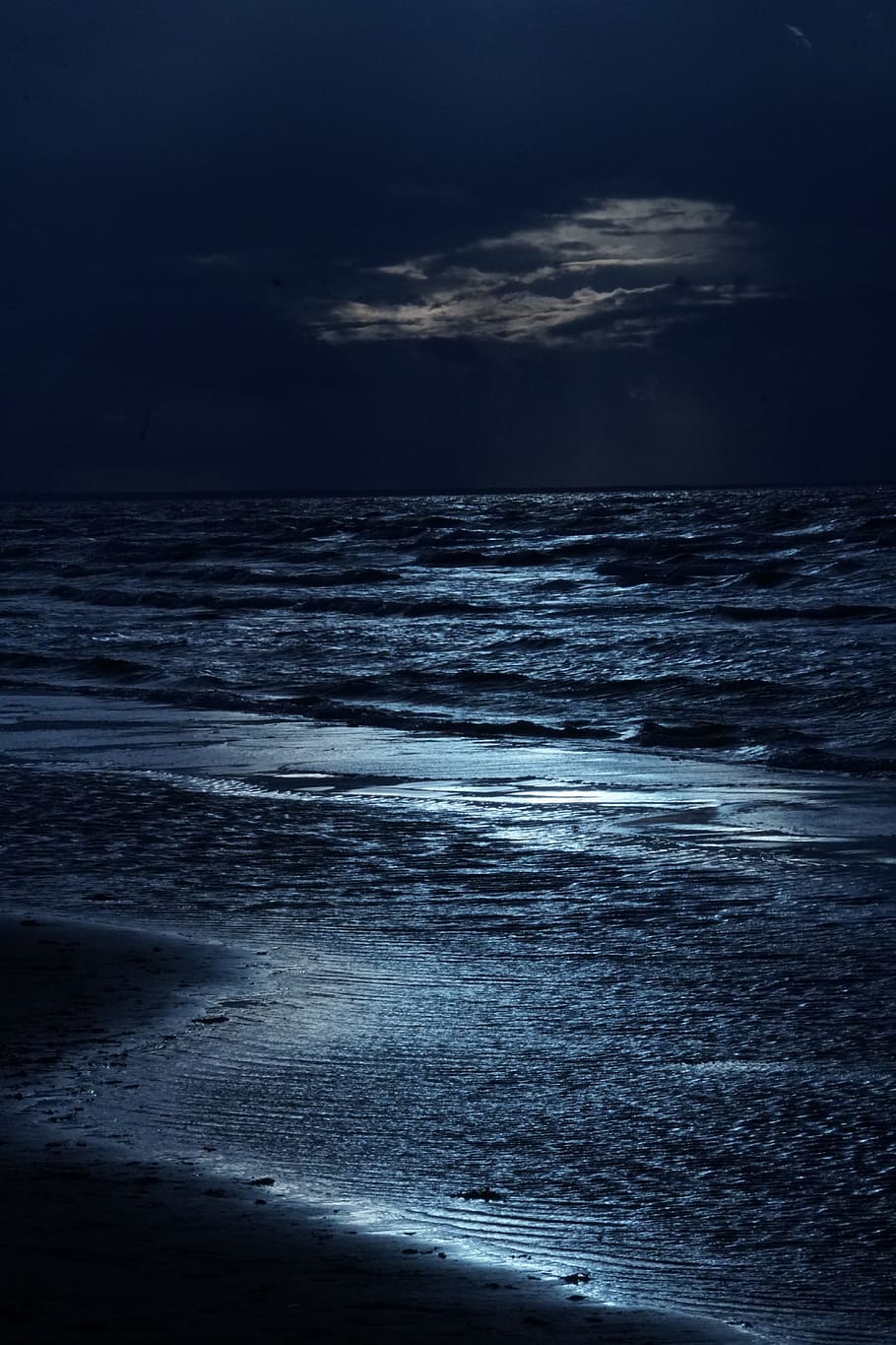 body, water, night, sea, clouds, the waves, moonlight, the background, sky, cloud - sky