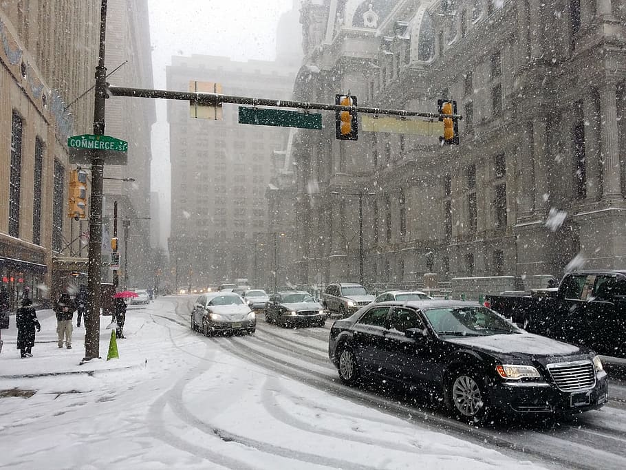 Philadelphia, Snow, City, Downtown, snow, city, urban, pennsylvania, winter, car, cold temperature