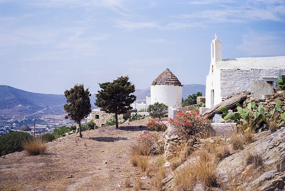 church, travel, greece, ios, cyclades, mediterranean, island, tourism, greek, landscape