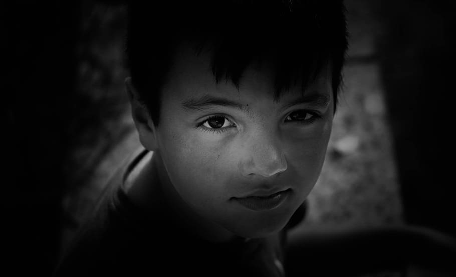 child, black and white, look, innocence, portrait, intensity, seriously, person, headshot, childhood