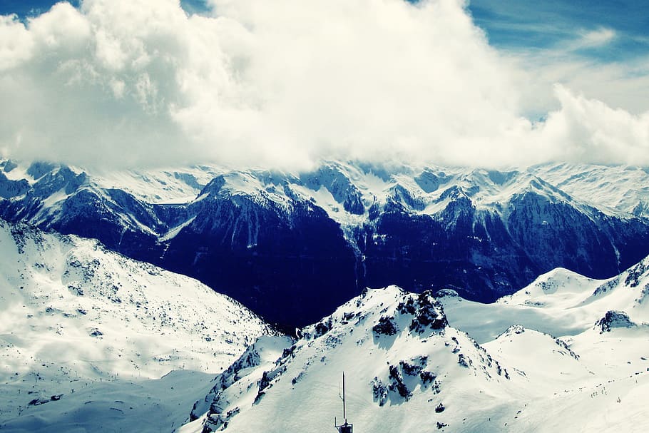 adegan waktu musim dingin, salju, tertutup, gunung, prancis, pegunungan Alpen, tertinggi, resor ski, waktu musim dingin, adegan