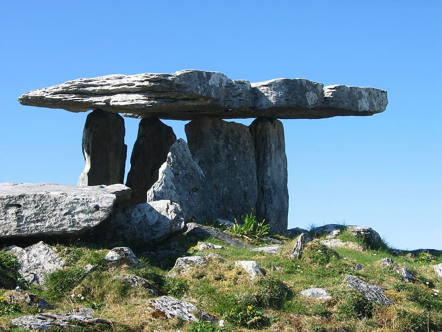 Burren, Irlanda, Dólmen, rocha - objeto, rocha, sólido, céu, formação rochosa, natureza, ninguém