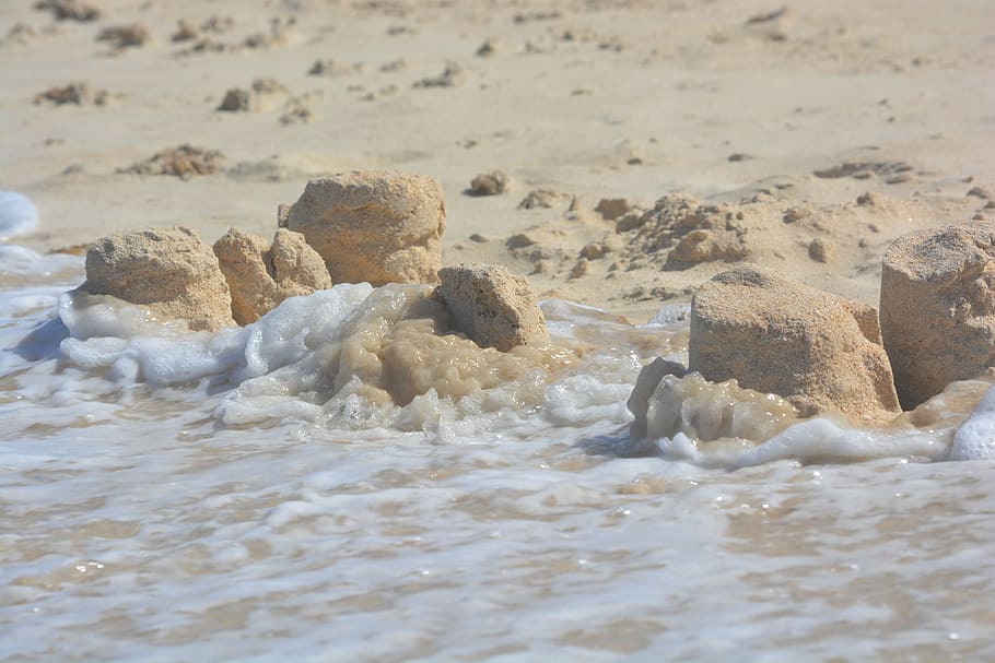 sand castle, devastation, waves, beach, sea, nature, force of nature, sand, coastline, water
