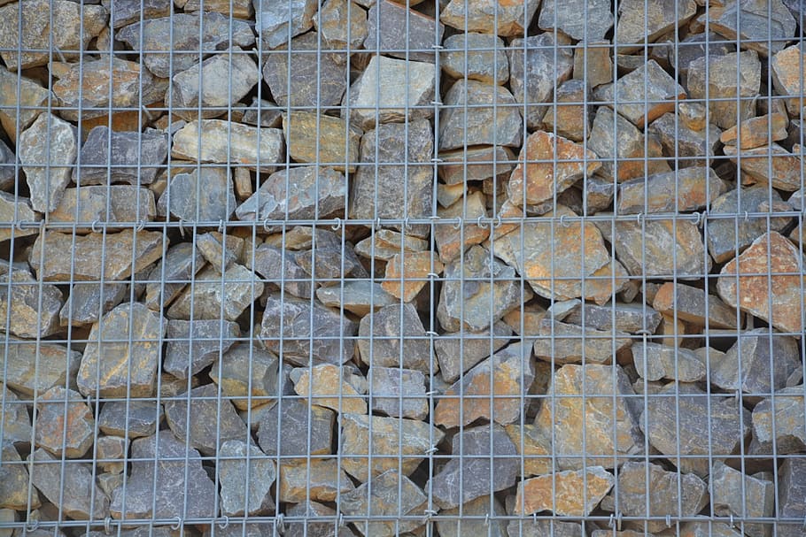 gabion, pierre, stack, roche, stacking stones, wall, nature, full frame, backgrounds, textured